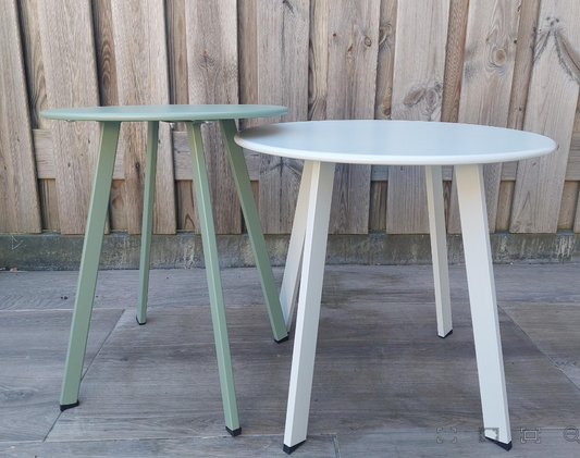 Bijzettafel set voor buiten - licht grijs & mat groen - bijzettafel voor binnen - rond - salontafel
