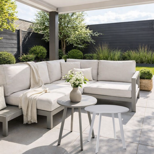 Bijzettafel set voor buiten - licht grijs & taupe - bijzettafel voor binnen - rond