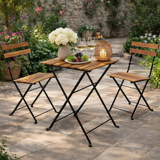Bistroset - Inklapbaar - hout - metaal - set van 3 - buiten