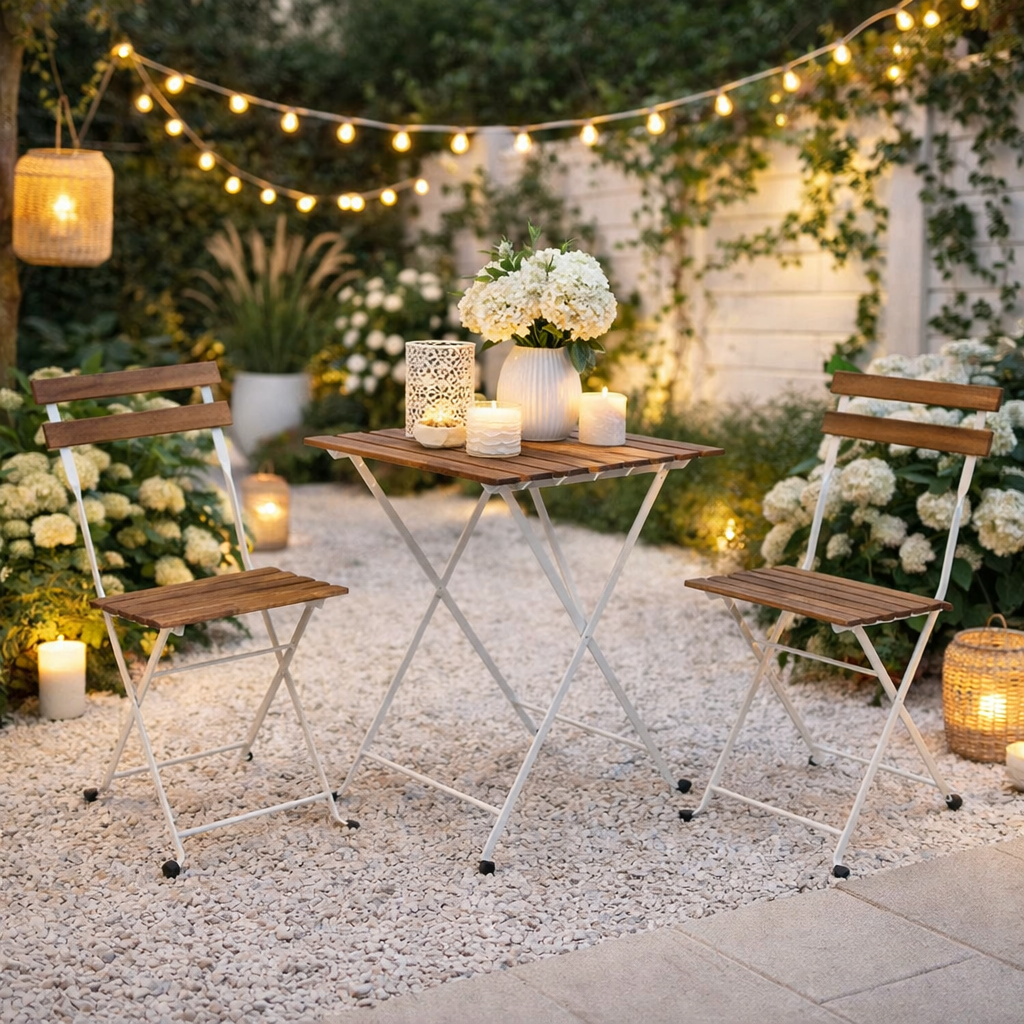 Bistroset - wit - metaal - inklapbaar - set van 3