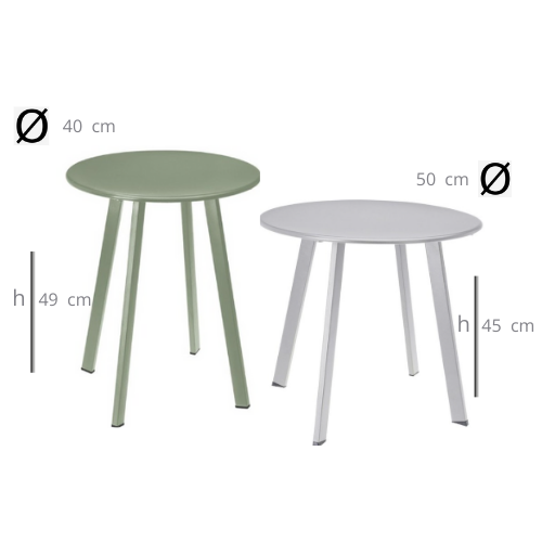 Bijzettafel set voor buiten - licht grijs & mat groen - bijzettafel voor binnen - rond - salontafel