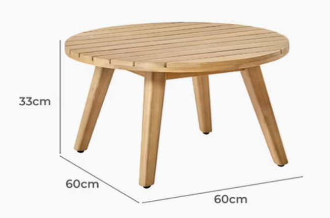 Bijzettafel hout rond voor buiten = salontafel - bijzettafel