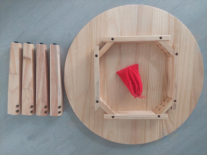 Bijzettafel hout rond voor buiten = salontafel - bijzettafel voor binnen