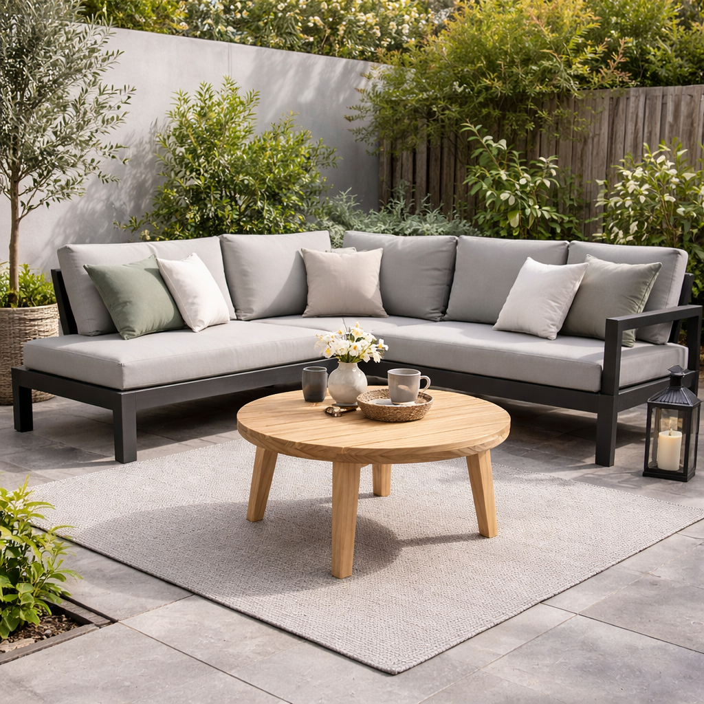 Bijzettafel hout rond voor buiten = salontafel - bijzettafel