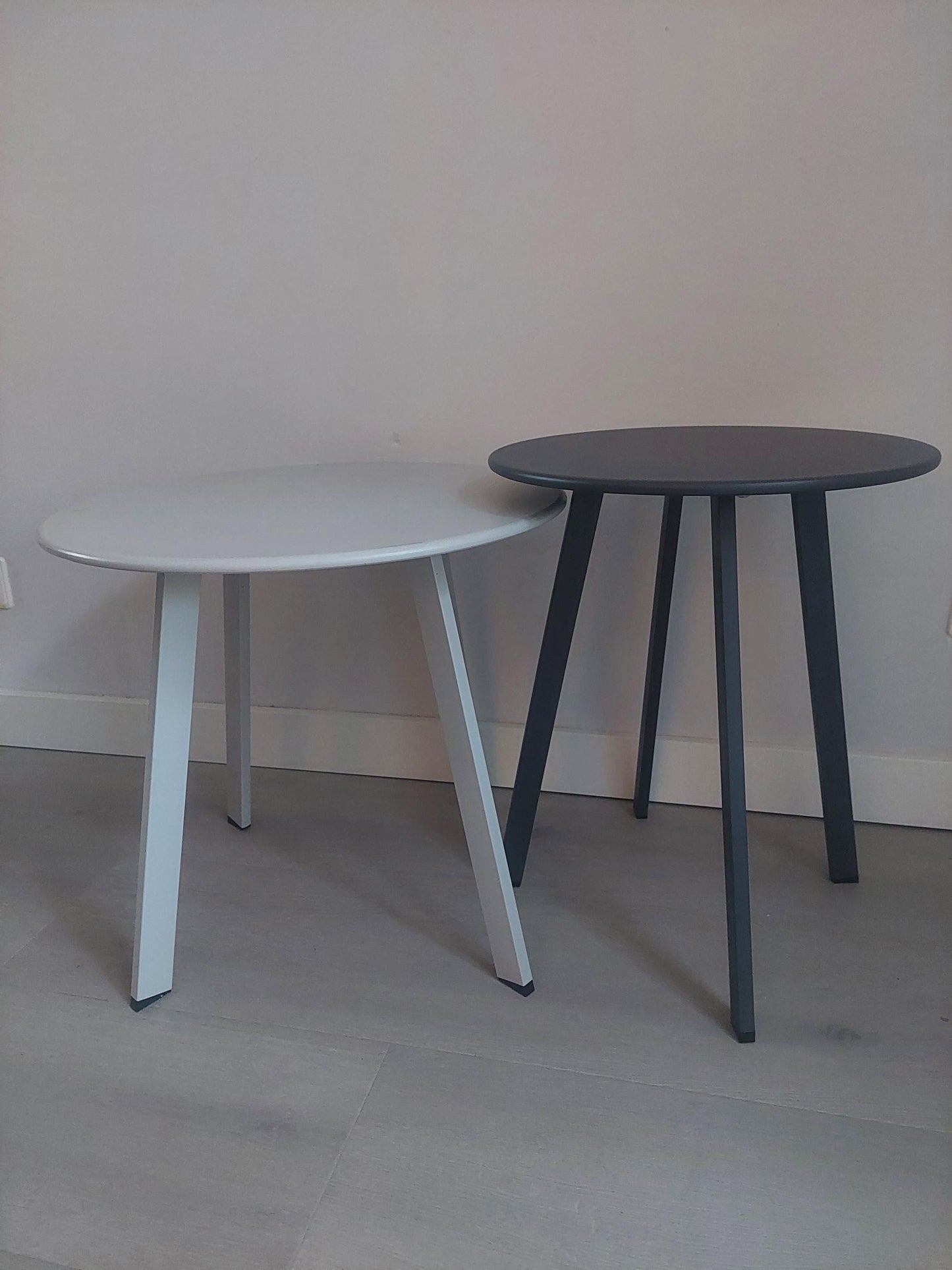 Bijzettafel set voor buiten - licht grijs & antraciet - bijzettafel voor binnen - rond