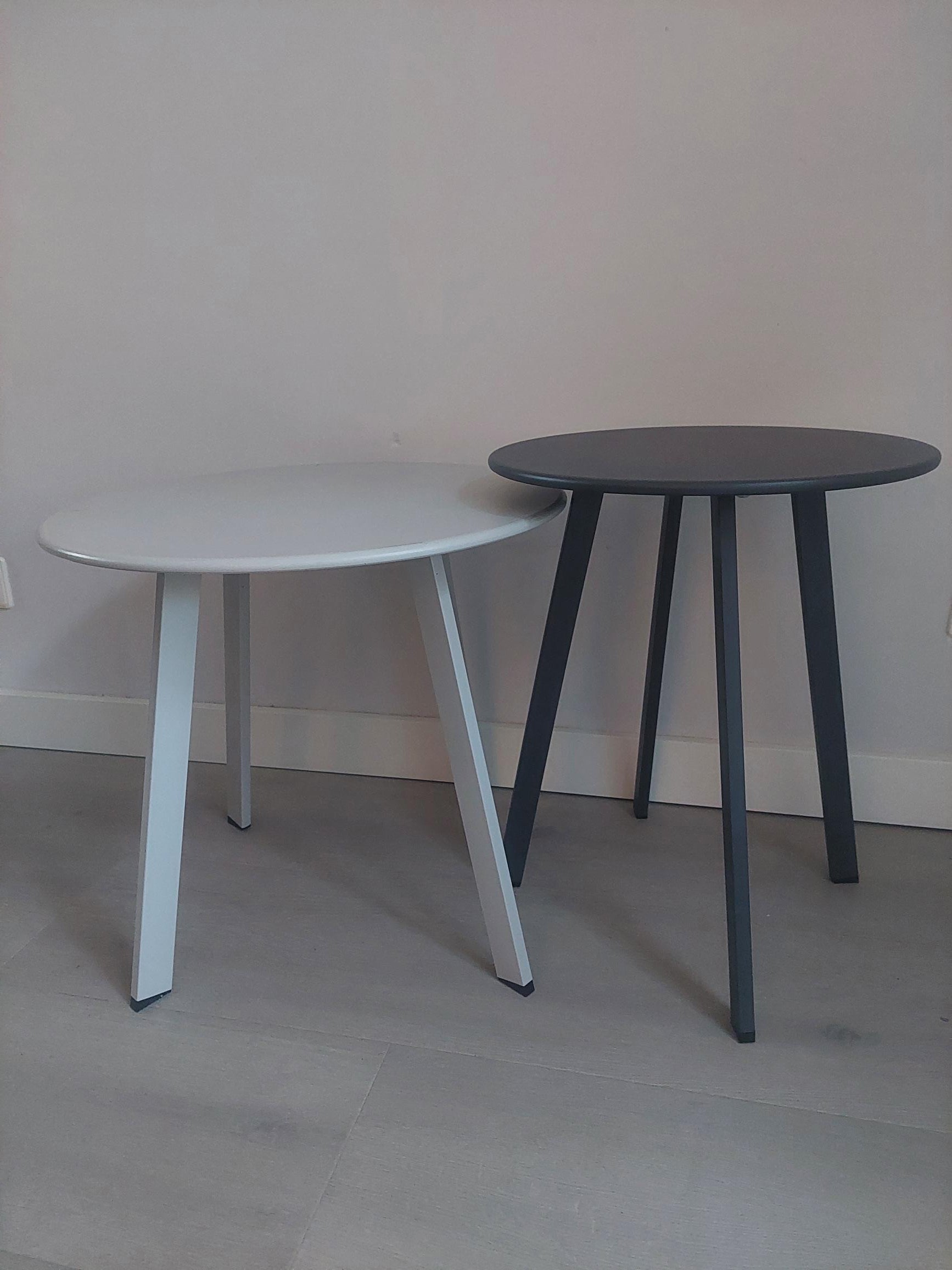 Bijzettafel set voor buiten - licht grijs & antraciet - bijzettafel voor binnen - rond