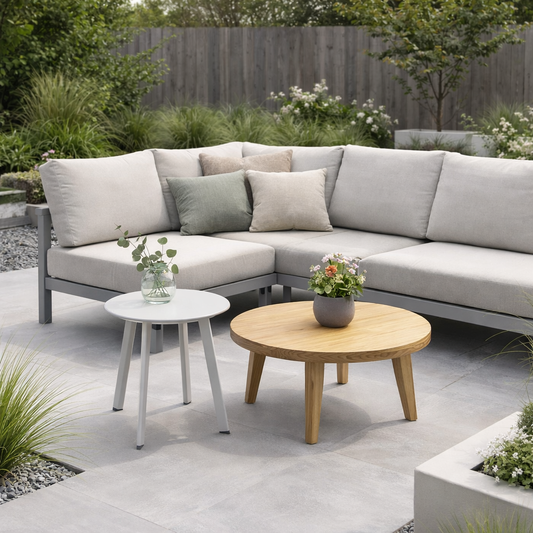 Bijzettafel set hout & metaal voor buiten rond