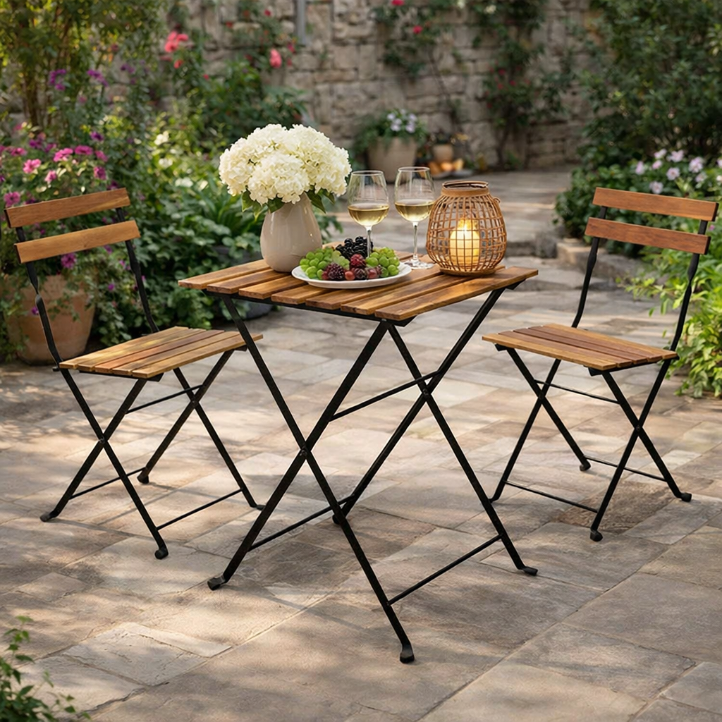 Bistroset - Inklapbaar - hout - metaal - set van 3 - buiten