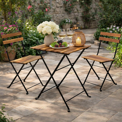 Bistroset - Inklapbaar - hout - metaal - set van 3 - buiten