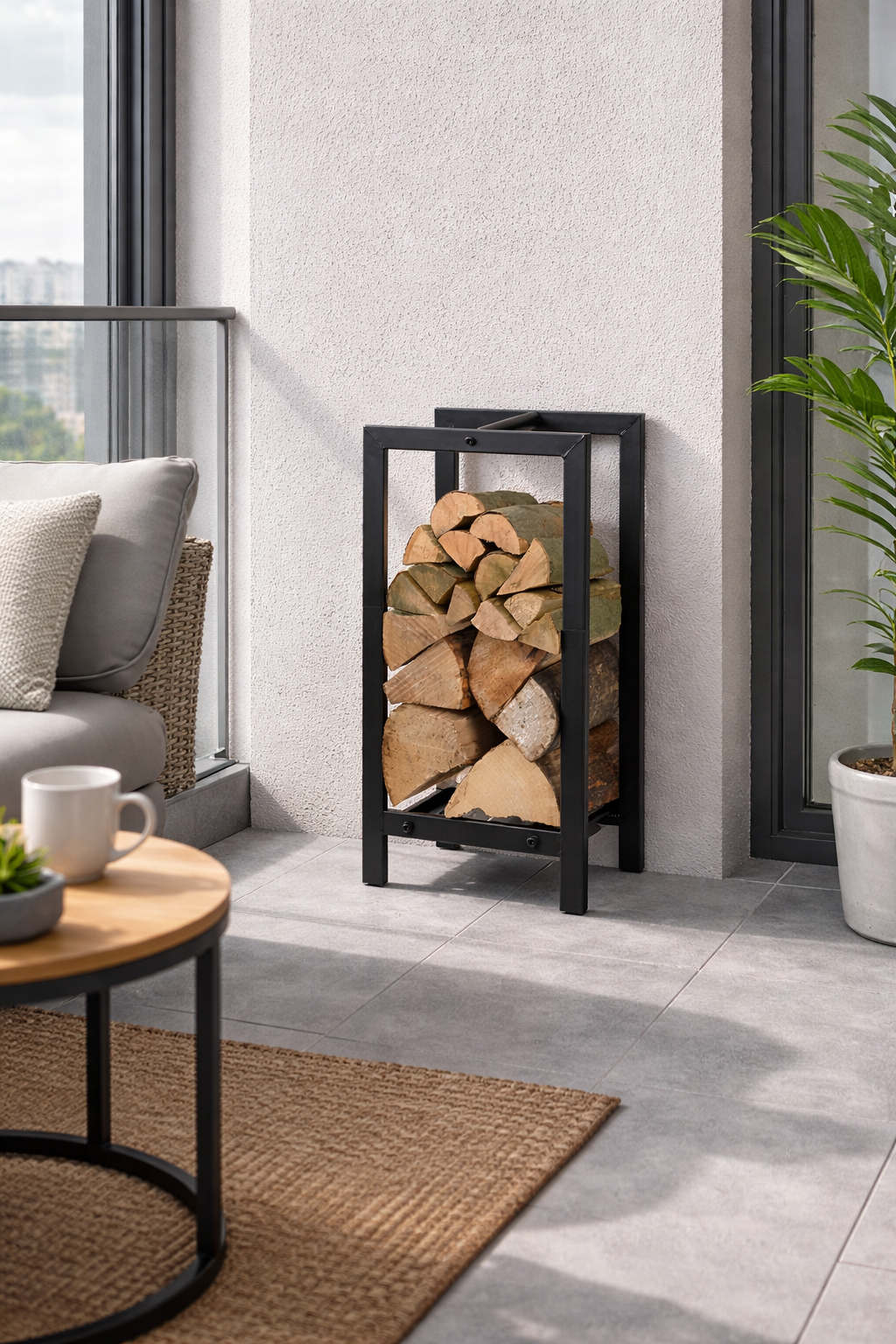 Haardhoutrek buiten - Metaal - Zwart - Binnen - Haardhout opslag