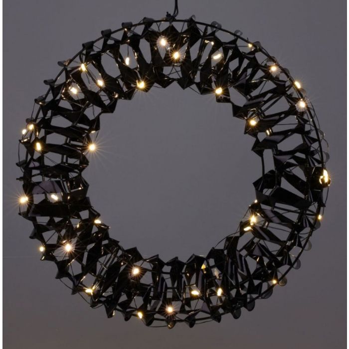 Zwarte kerstkrans met LED verlichting