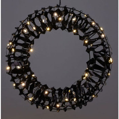Zwarte kerstkrans met LED verlichting