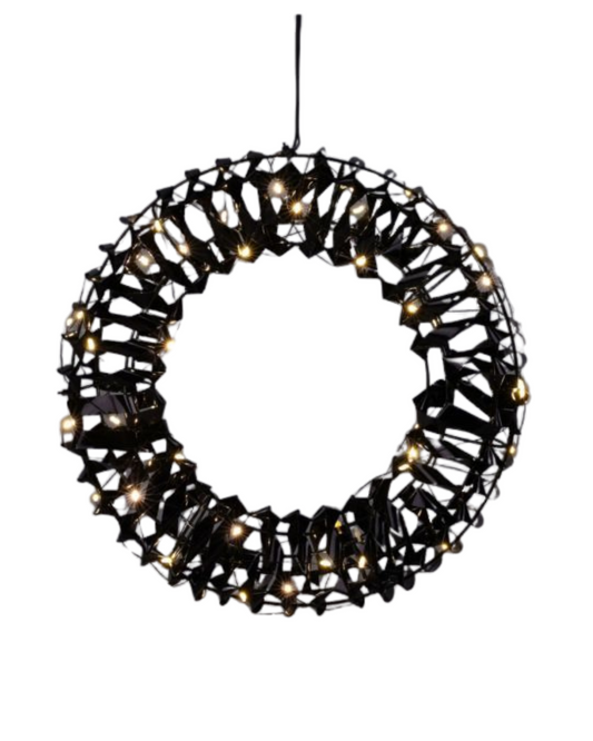 Zwarte kerstkrans met LED verlichting Ø30 voor binnen