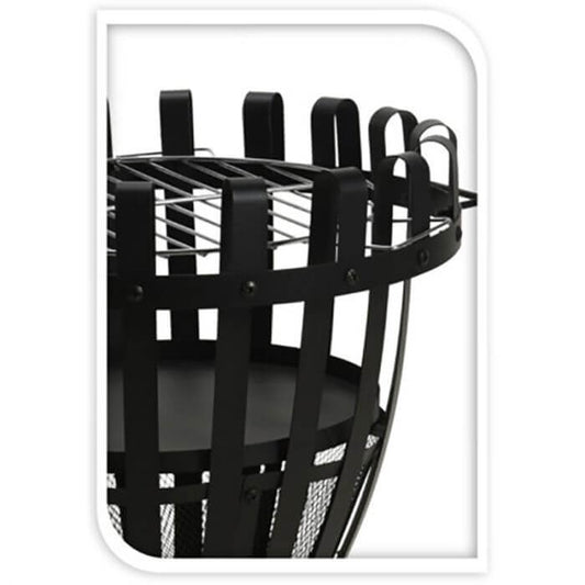 Vuurkorf Zwart met bbq grillrek detail