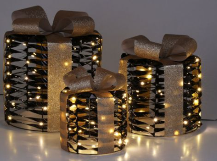 Details bekijken voor Kerstcadeaus met LED verlichting zwart en goud Kerstcadeaus met LED verlichting zwart en goud