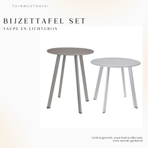 Bijzettafel set voor buiten - licht grijs & taupe - bijzettafel voor binnen - rond