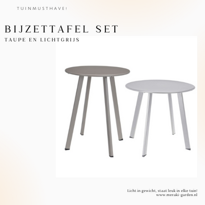 Bijzettafel set voor buiten - licht grijs & taupe - bijzettafel voor binnen - rond