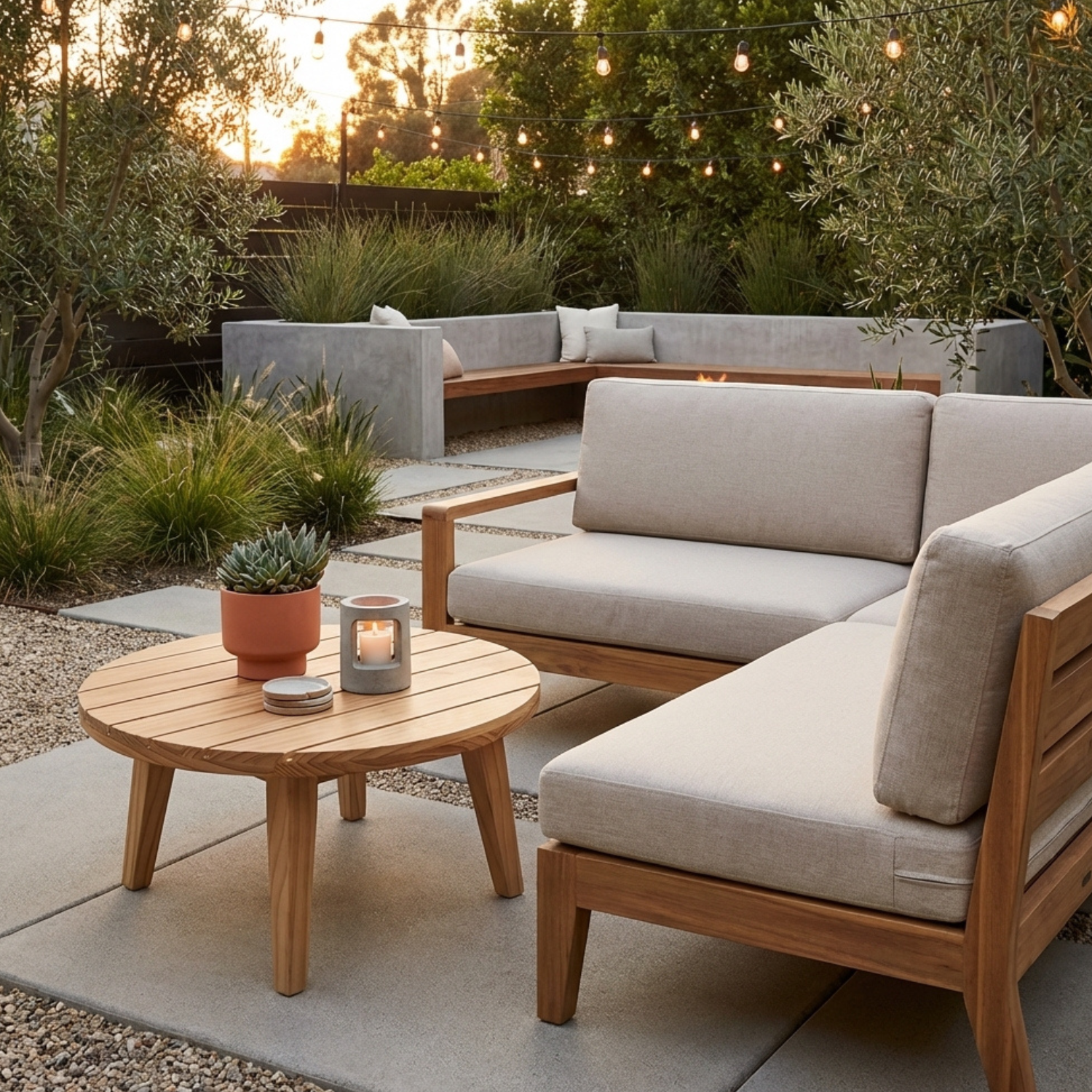 Bijzettafel hout rond voor buiten = salontafel - bijzettafel